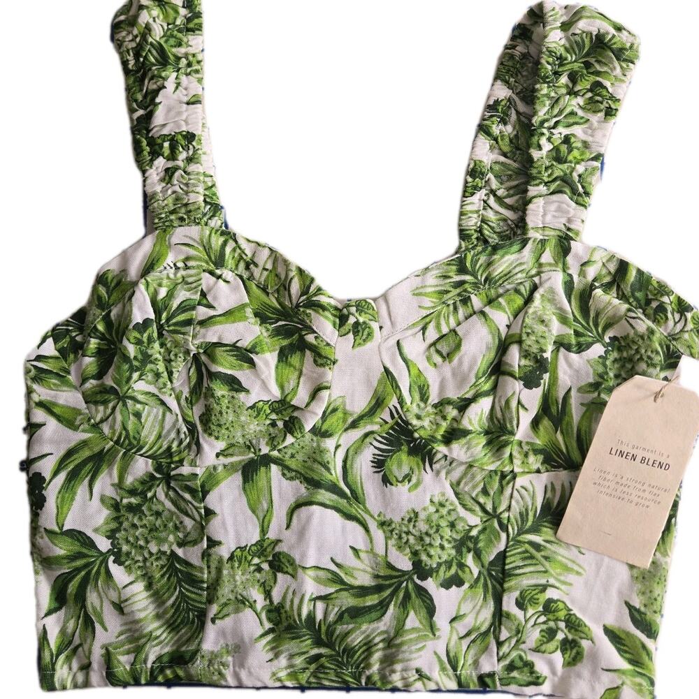 Midnight Sky Cropped Top Linen Blend Tropical Beach Pool size M NWT Resortwear